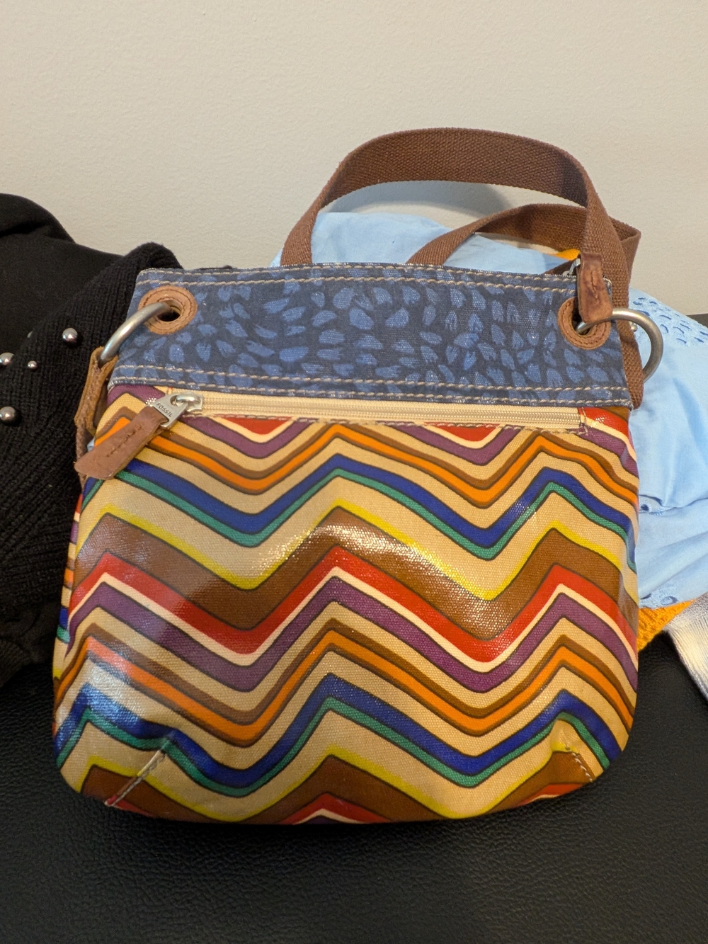 Fossil Chevron Multi-Color Crossbody Bag with Blue Top Panel - Picture 6 of 12